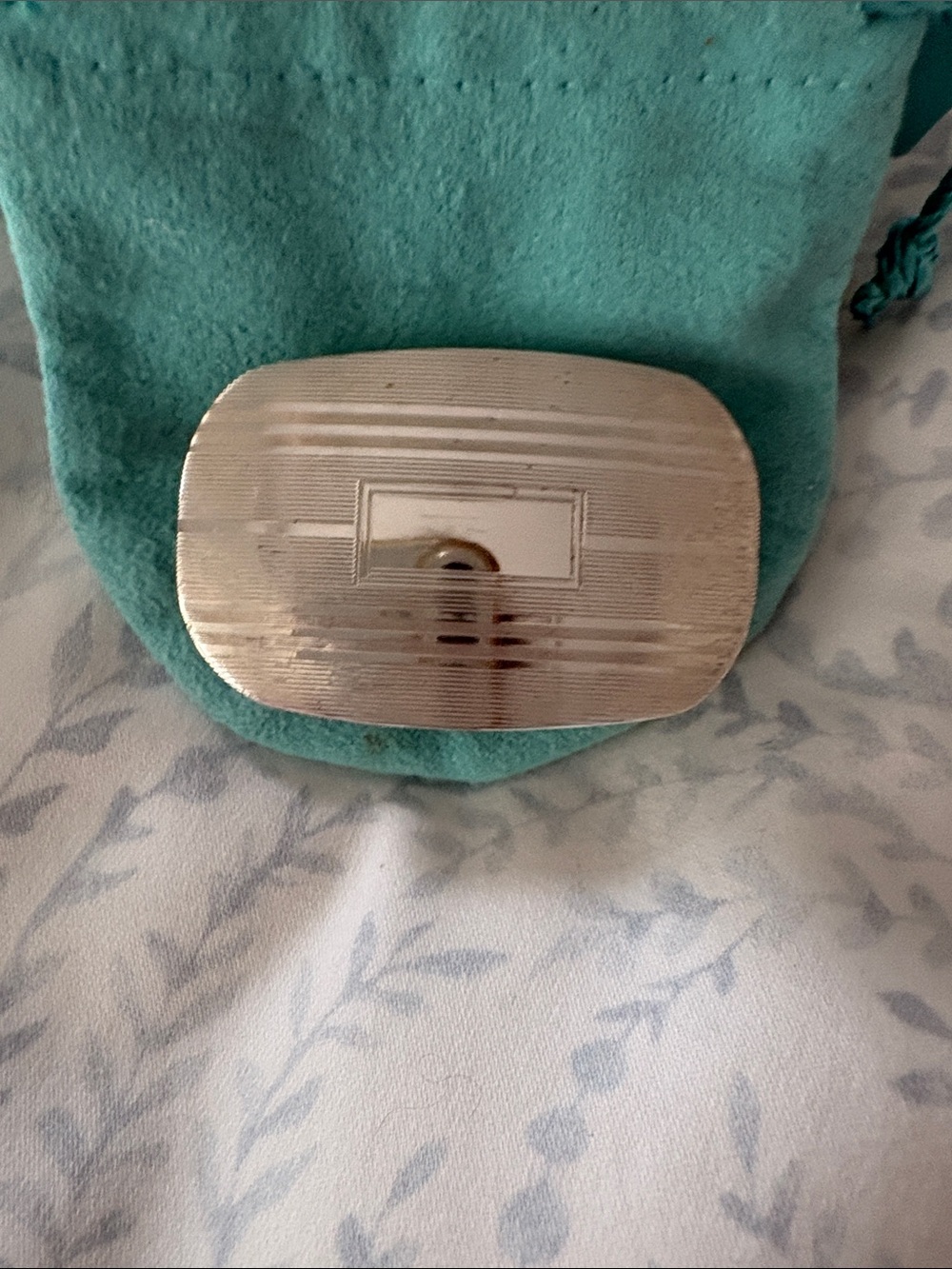 Tiffany & Co. Silver belt buckle with Teal Pouch . Can be engraved